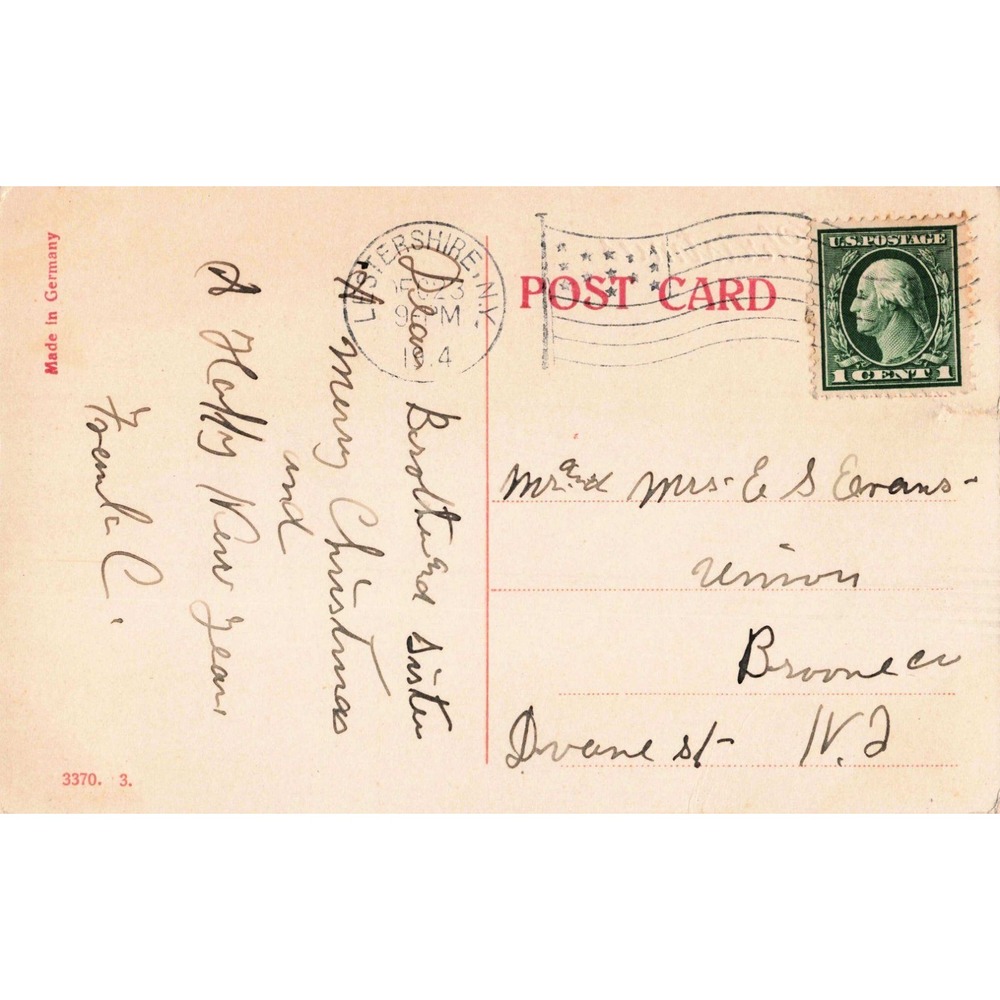 Antique 1904 Merry Christmas Postcard Snowy Mountain River Germany Postmarked VG - Picture 2 of 2